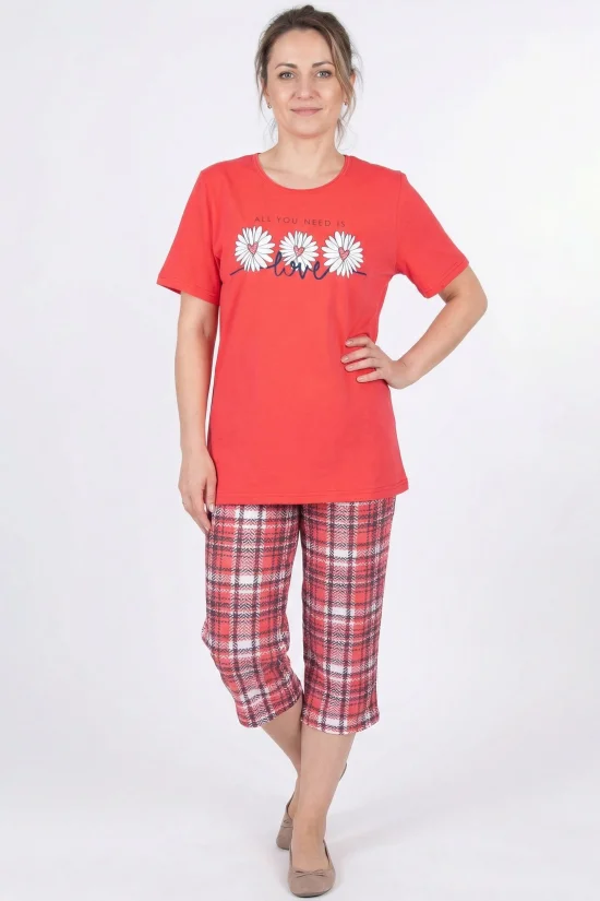 Пижами с къс ръкав Дамска пижама с къс ръкав и7/8 панталон - диня