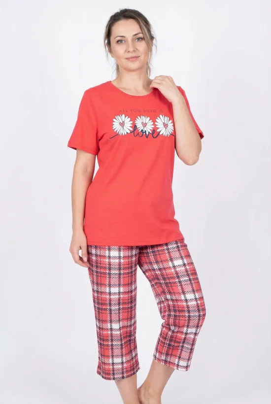 Пижами с къс ръкав Дамска пижама с къс ръкав и7/8 панталон - диня