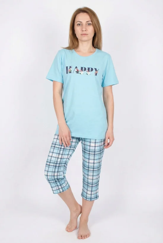 Пижами с къс ръкав Дамска пижама с къс ръкав и7/8 панталон - мента