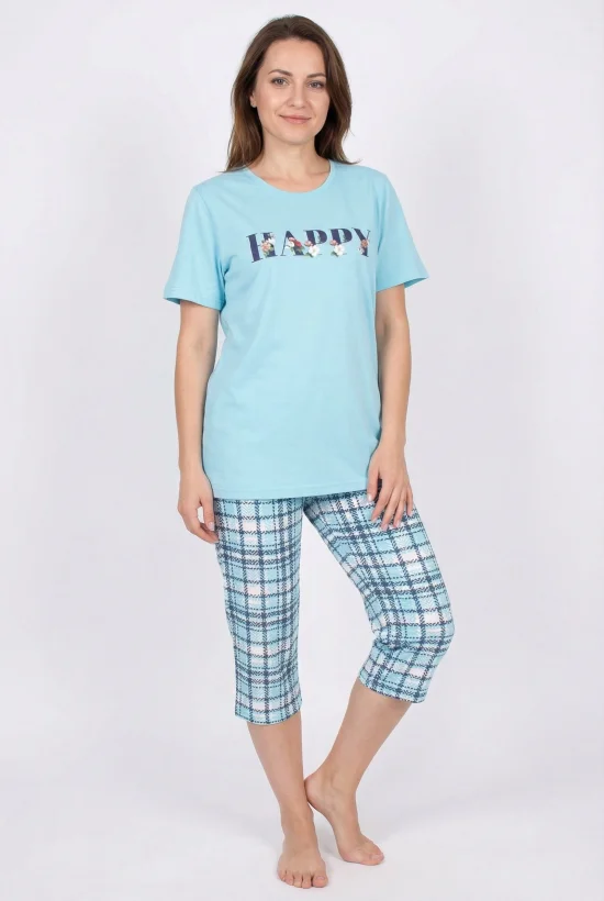 Пижами с къс ръкав Дамска пижама с къс ръкав и7/8 панталон - мента