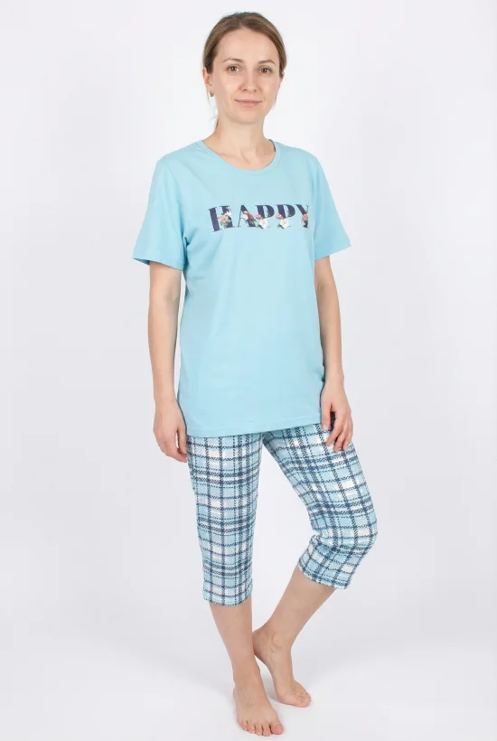Пижами с къс ръкав Дамска пижама с къс ръкав и7/8 панталон - мента