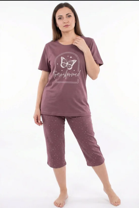 Пижами с къс ръкав Дамска пижама с къс ръкав и 7/8 панталон