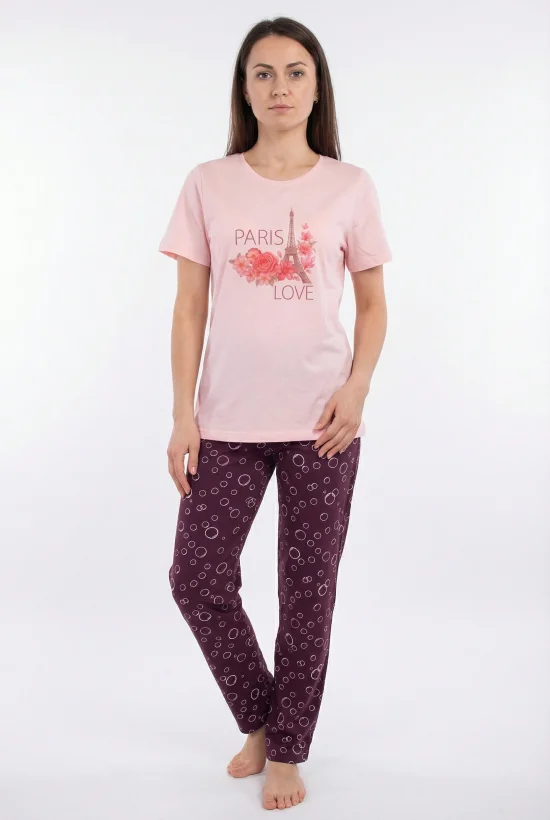 Пижами с къс ръкав Дамска пижама с къс ръкав и дълъг панталон