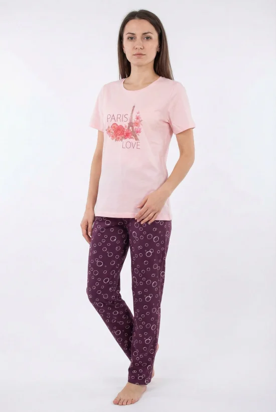 Пижами с къс ръкав Дамска пижама с къс ръкав и дълъг панталон