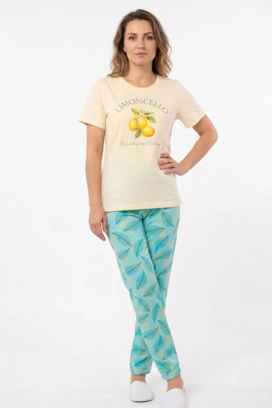 Пижами с къс ръкав Дамска пижама с къс ръкав и дълъг панталон-лимони