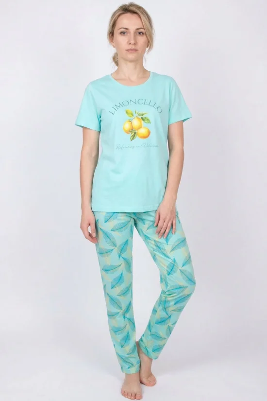 Пижами с дълъг ръкав Дамска пижама с къс ръкав и дълъг панталон-лимони