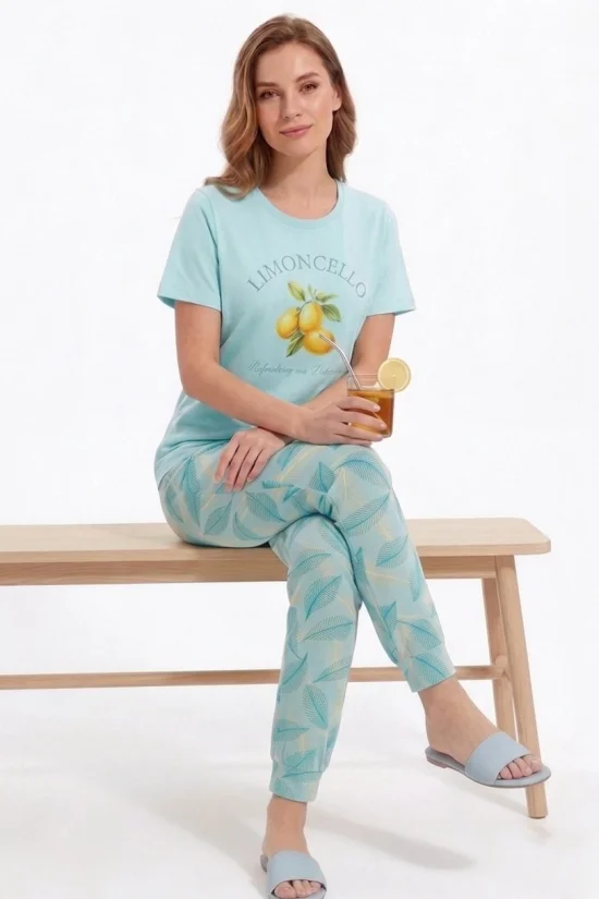 Пижами с дълъг ръкав Дамска пижама с къс ръкав и дълъг панталон-лимони
