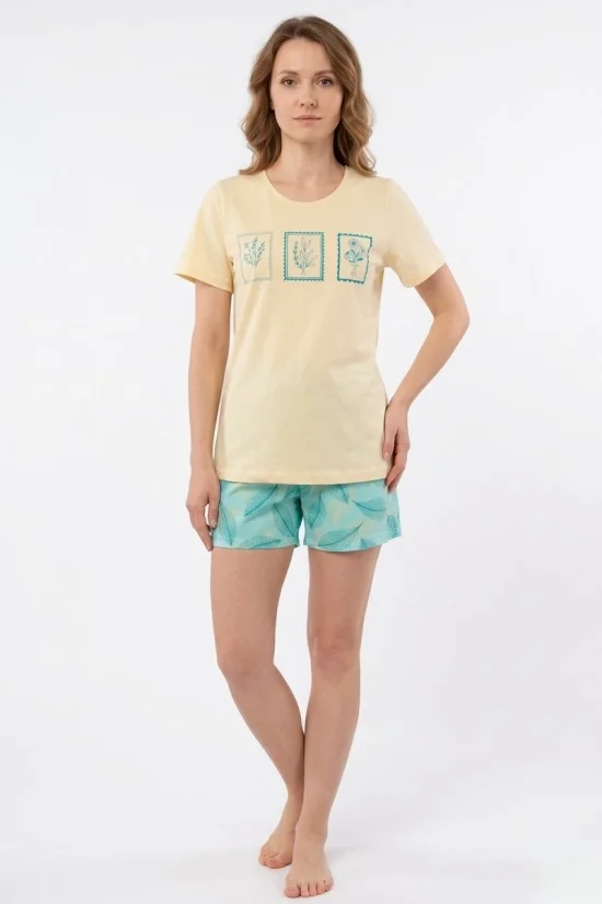 Пижами с къс ръкав Дамска пижама с къс ръкав и къс панталон-жълто
