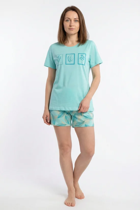 Пижами с къс ръкав Дамска пижама с къс ръкав и къс панталон-зелено