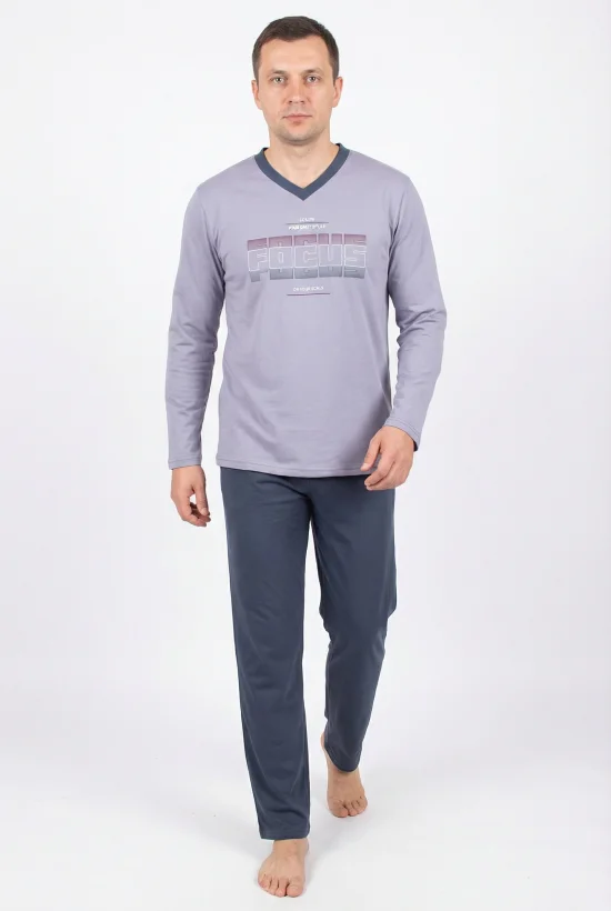 Пижами с дълъг ръкав Мъжка пижама с дълъг ръкав и дълъг панталон - сиво