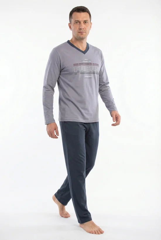 Пижами с дълъг ръкав Мъжка пижама с дълъг ръкав и дълъг панталон - сиво
