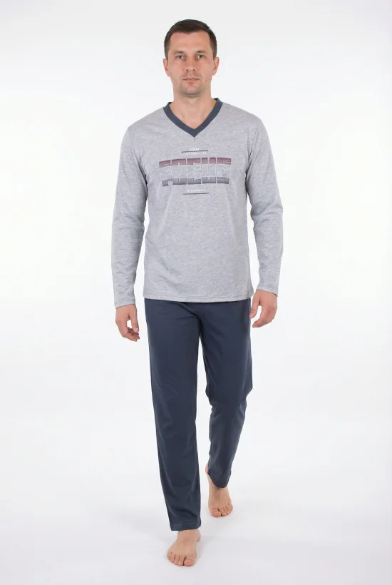 Пижами с дълъг ръкав Мъжка пижама с дълъг ръкав и дълъг панталон - сив
