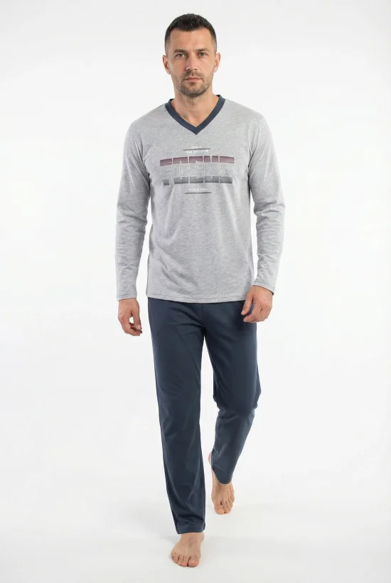 Пижами с дълъг ръкав Мъжка пижама с дълъг ръкав и дълъг панталон - сив
