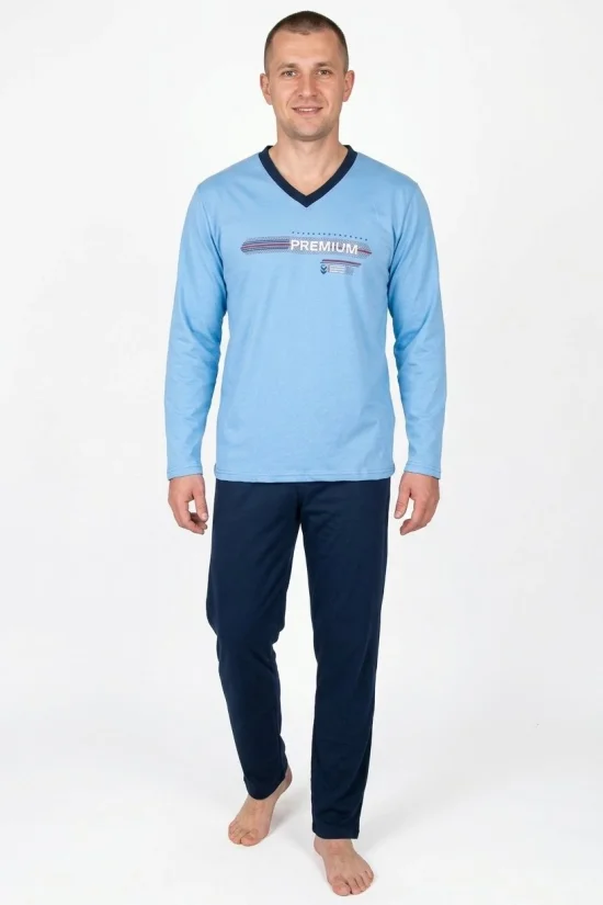 Пижами с дълъг ръкав Мъжка пижама с дълъг ръкав и дълъг панталон - синьо