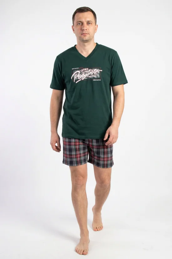 Пижами с къс ръкав Мъжка пижама с къс ръкав и къс панталон - маслено зелено