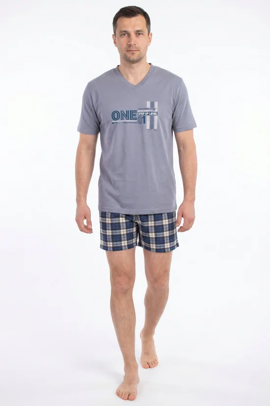 Пижами с къс ръкав Мъжка пижама с къс ръкав и къс панталон - графит