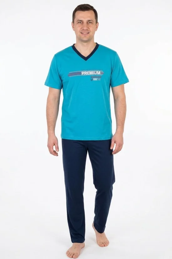 Пижами с дълъг ръкав Мъжка пижама с къс ръкав и дълъг панталон-петрол