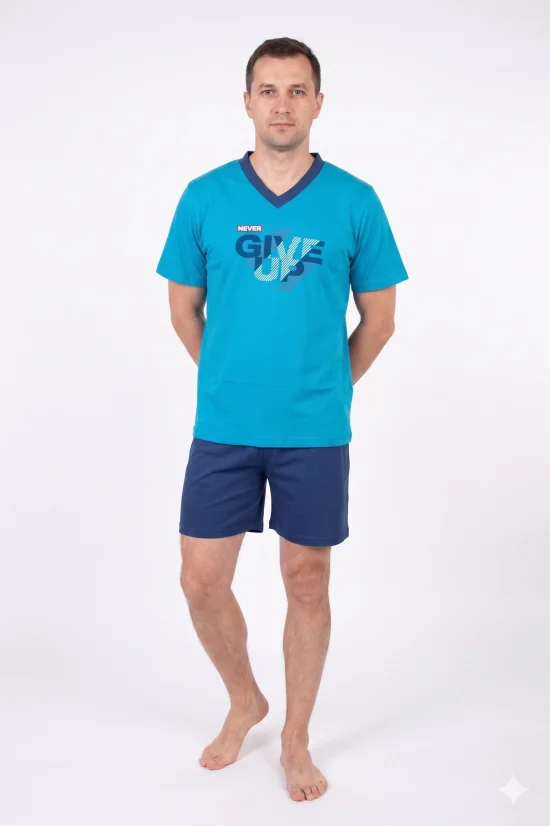 Пижами с къс ръкав Мъжка пижама с къс ръкав и къс панталон-петрол