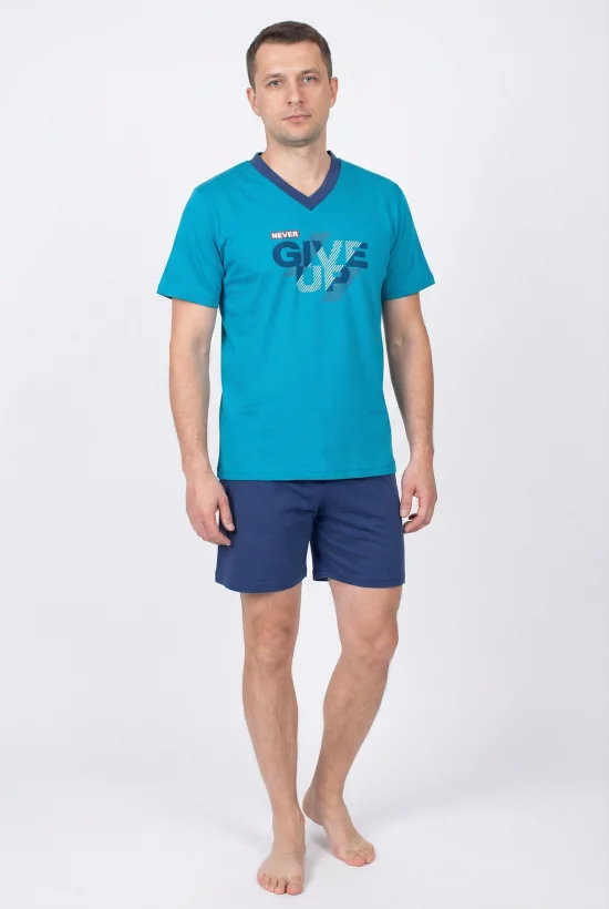 Пижами с къс ръкав Мъжка пижама с къс ръкав и къс панталон-петрол