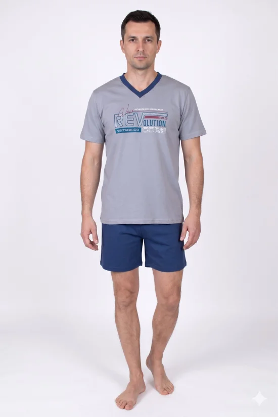 Пижами с къс ръкав Мъжка пижама с къс ръкав и къс панталон-сиво