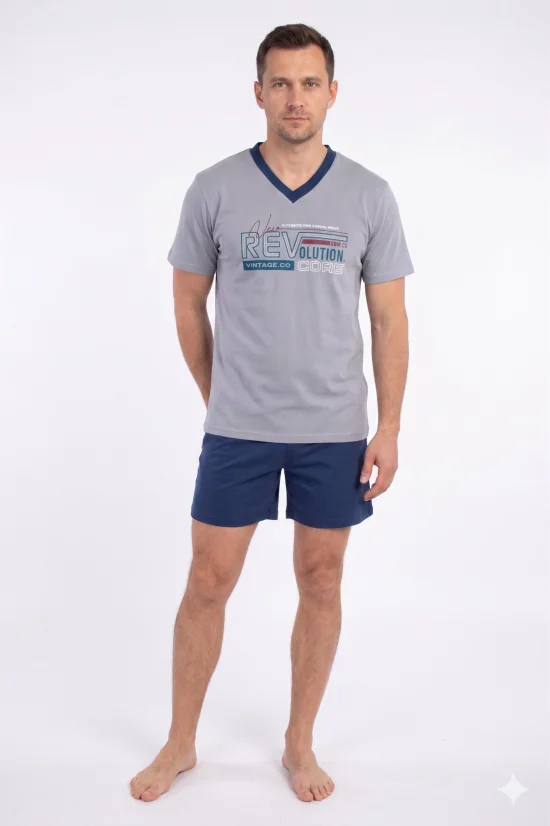 Пижами с къс ръкав Мъжка пижама с къс ръкав и къс панталон-сиво