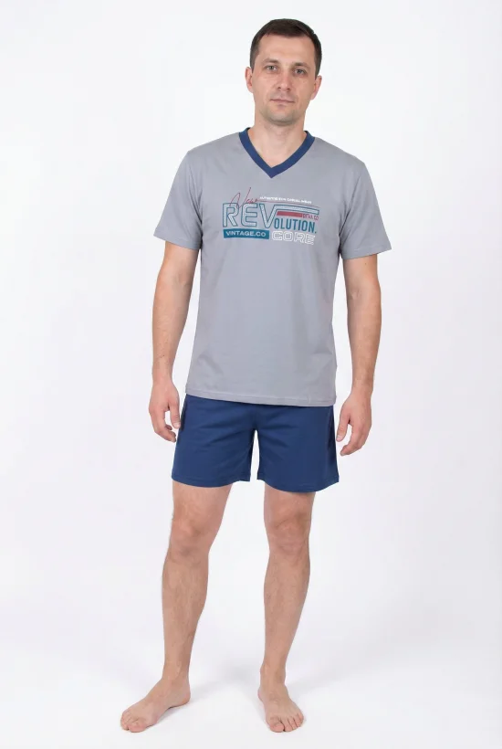 Пижами с къс ръкав Мъжка пижама с къс ръкав и къс панталон-сиво