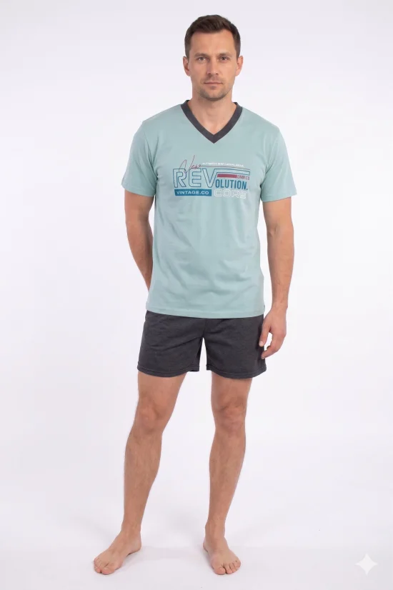 Пижами с къс ръкав Мъжка пижама с къс ръкав и къс панталон-зелено