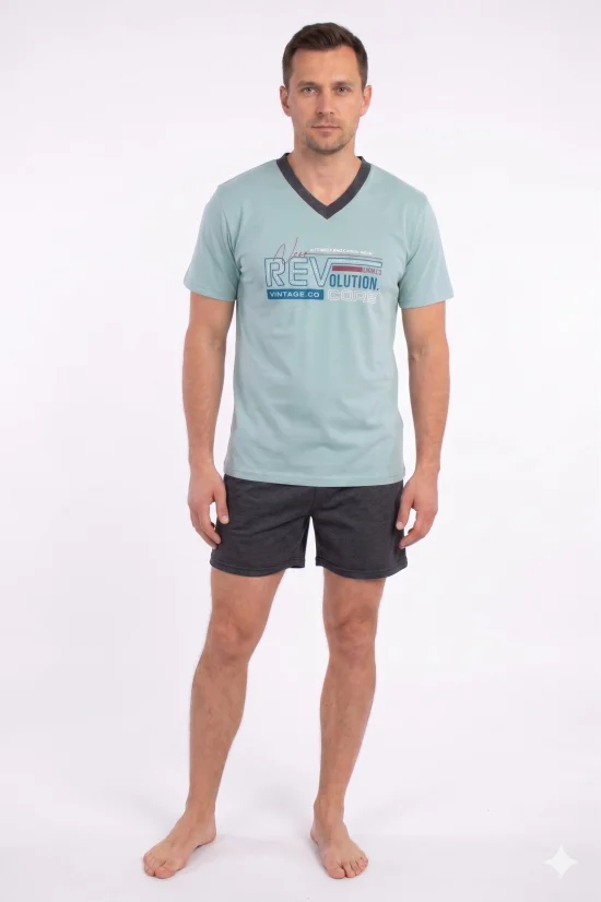 Пижами с къс ръкав Мъжка пижама с къс ръкав и къс панталон-зелено