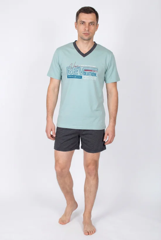 Пижами с къс ръкав Мъжка пижама с къс ръкав и къс панталон-зелено